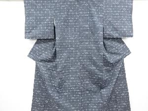 リサイクル　格子に絣柄織り出し手織り紬着物